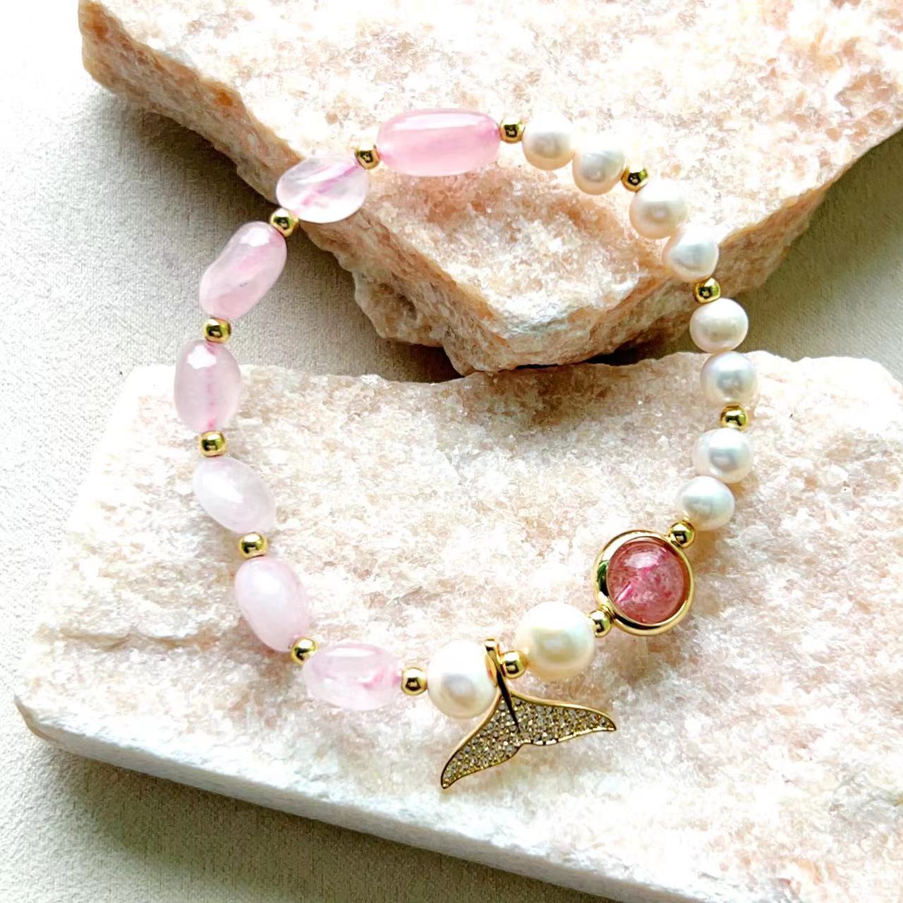 Rose Quartz & Freshwater Pearl Mermaid Bracelet