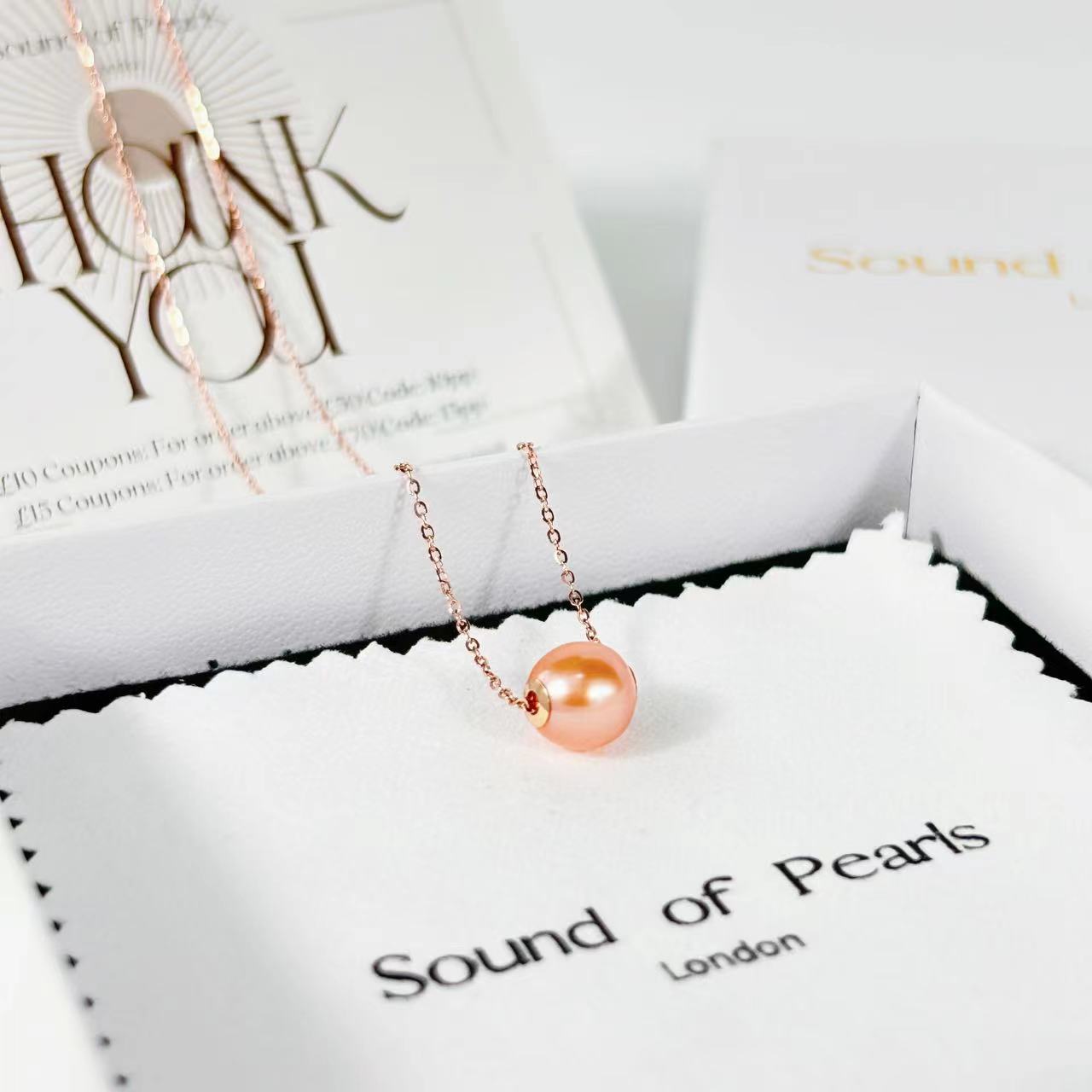 Solid 18K Gold Genuine Freshwater Pearl Floating Candy Peach Necklace