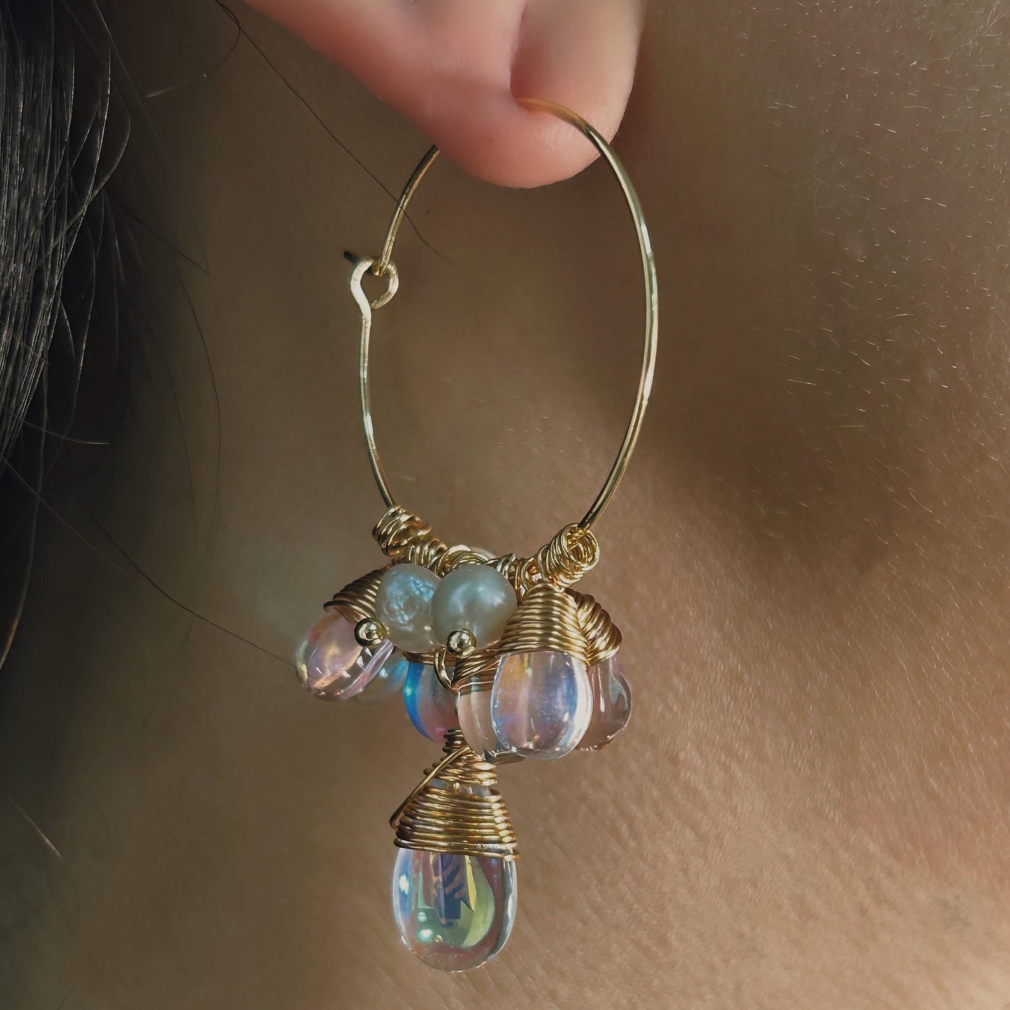 Genuine Freshwater Baroque Pearl Rainbow Tear Earrings