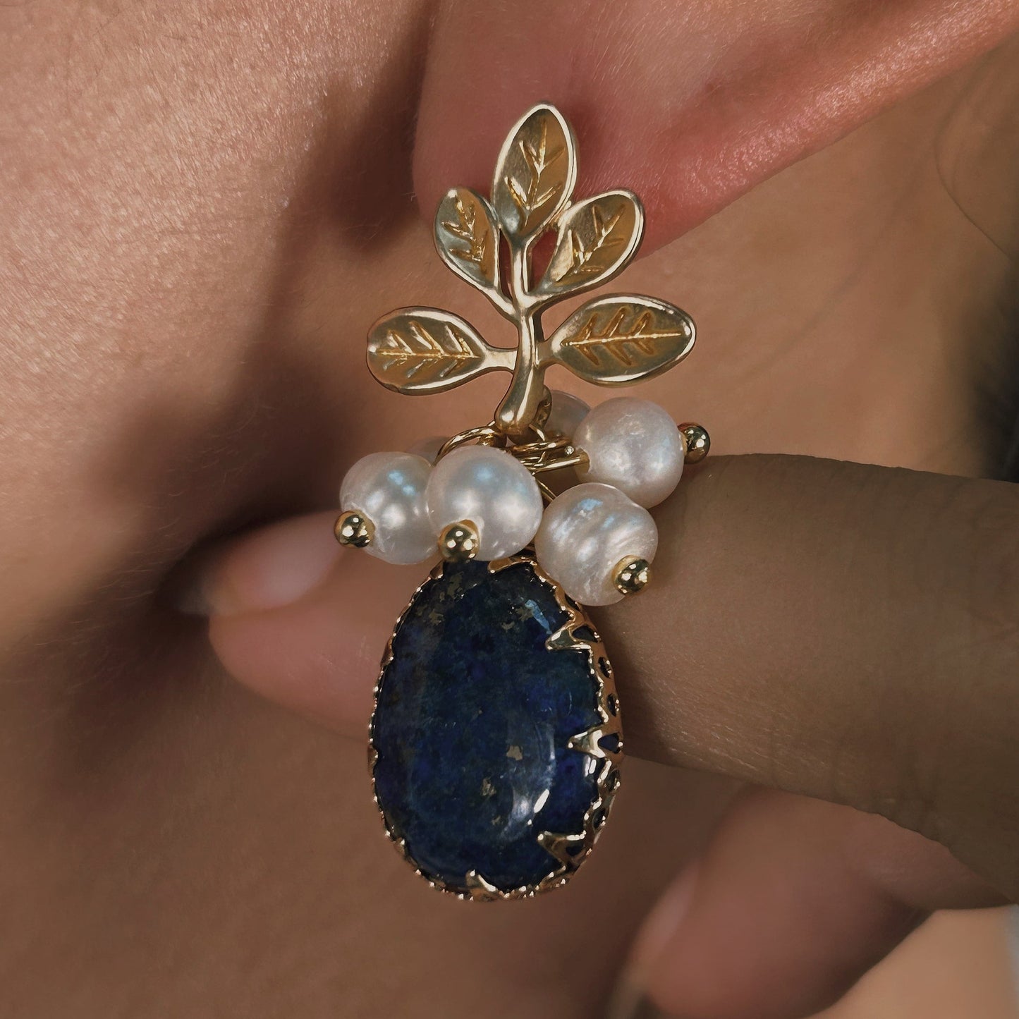 Genuine Freshwater Baroque Pearl & Lapis Lazuli Earrings (Limited Edition)