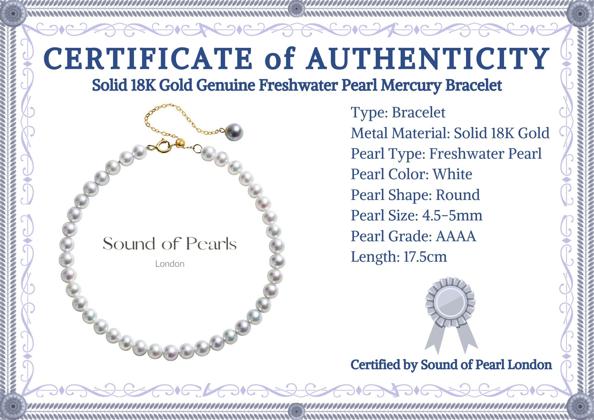 Solid 18K Gold Genuine Freshwater Pearl Mercury Bracelet