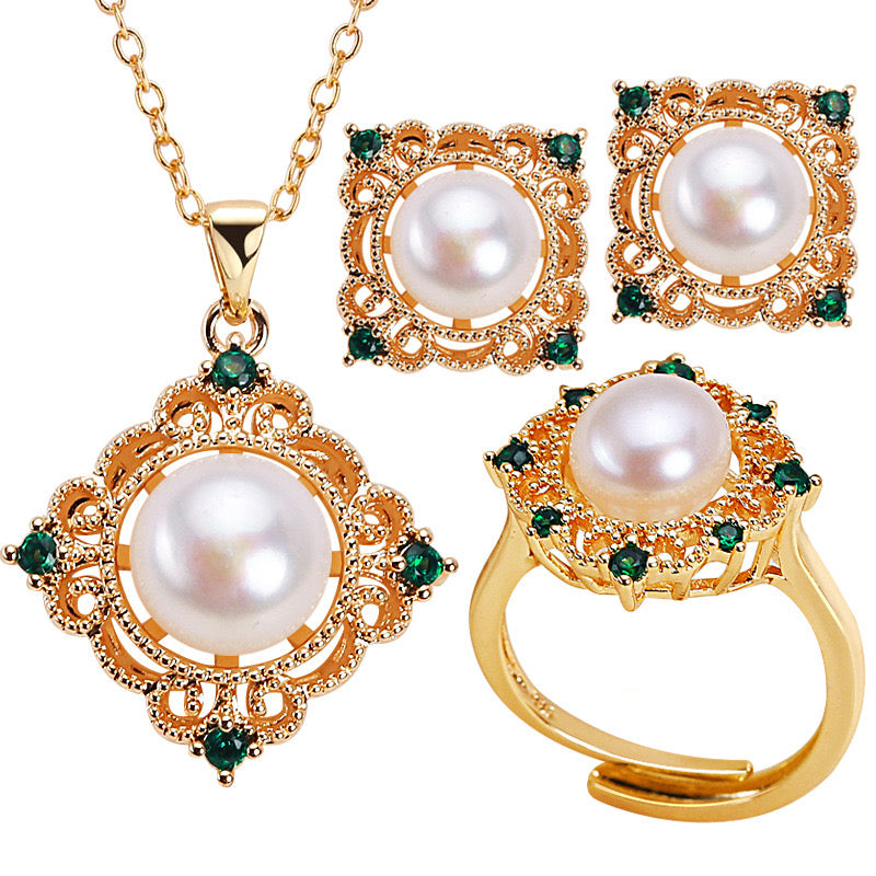 Brass Plated with 18K Gold Genuine Freshwater Pearl Hope Window Set