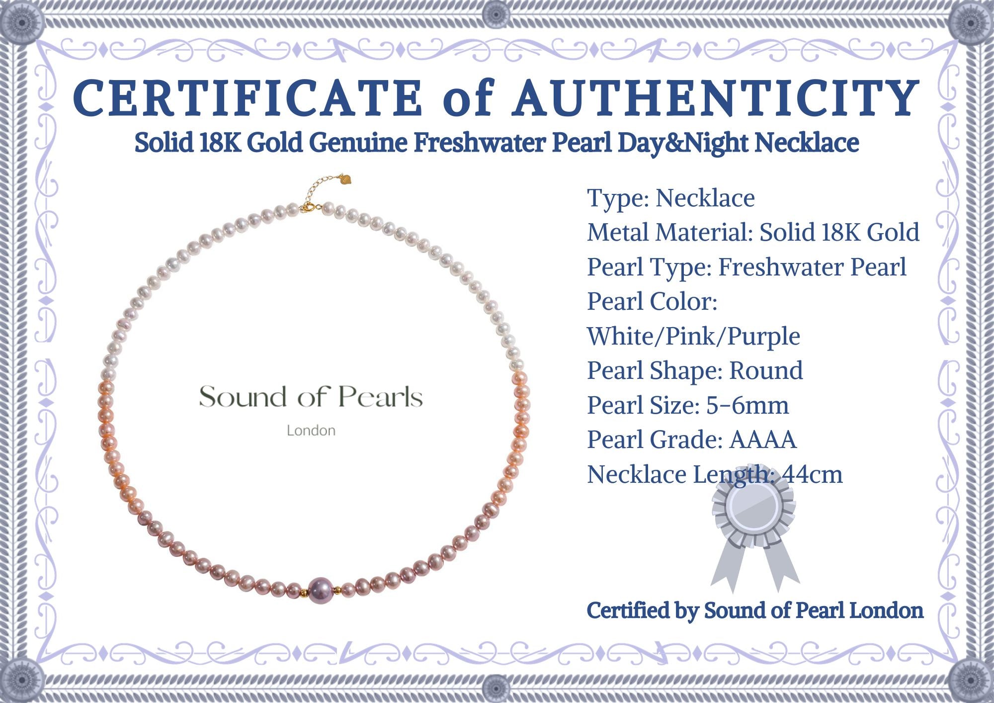 Solid 18K Gold Genuine Freshwater Pearl Day&Night Necklace
