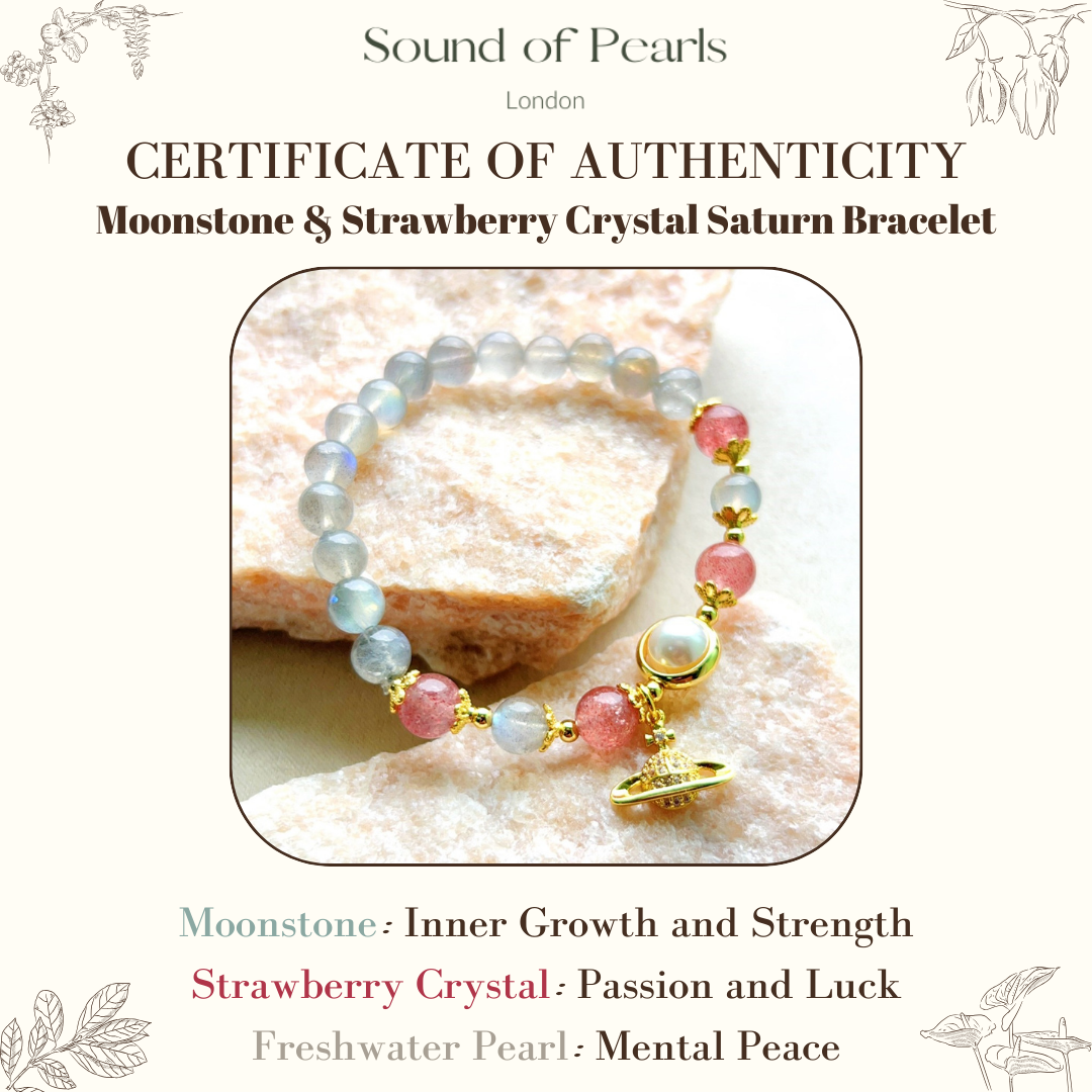 Moonstone & Strawberry Crystal Saturn Bracelet