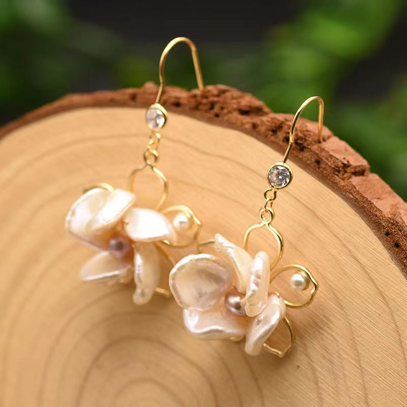 Genuine Freshwater Baroque Pearl Lotus Earrings