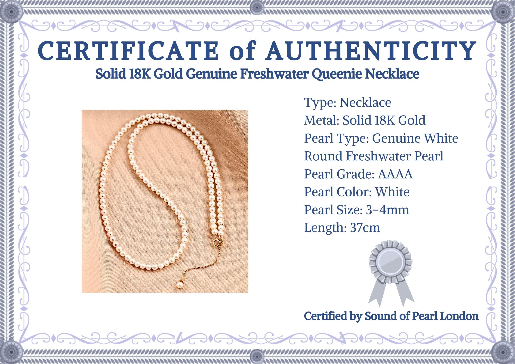 Solid 18K Gold Genuine Freshwater Queenie Necklace