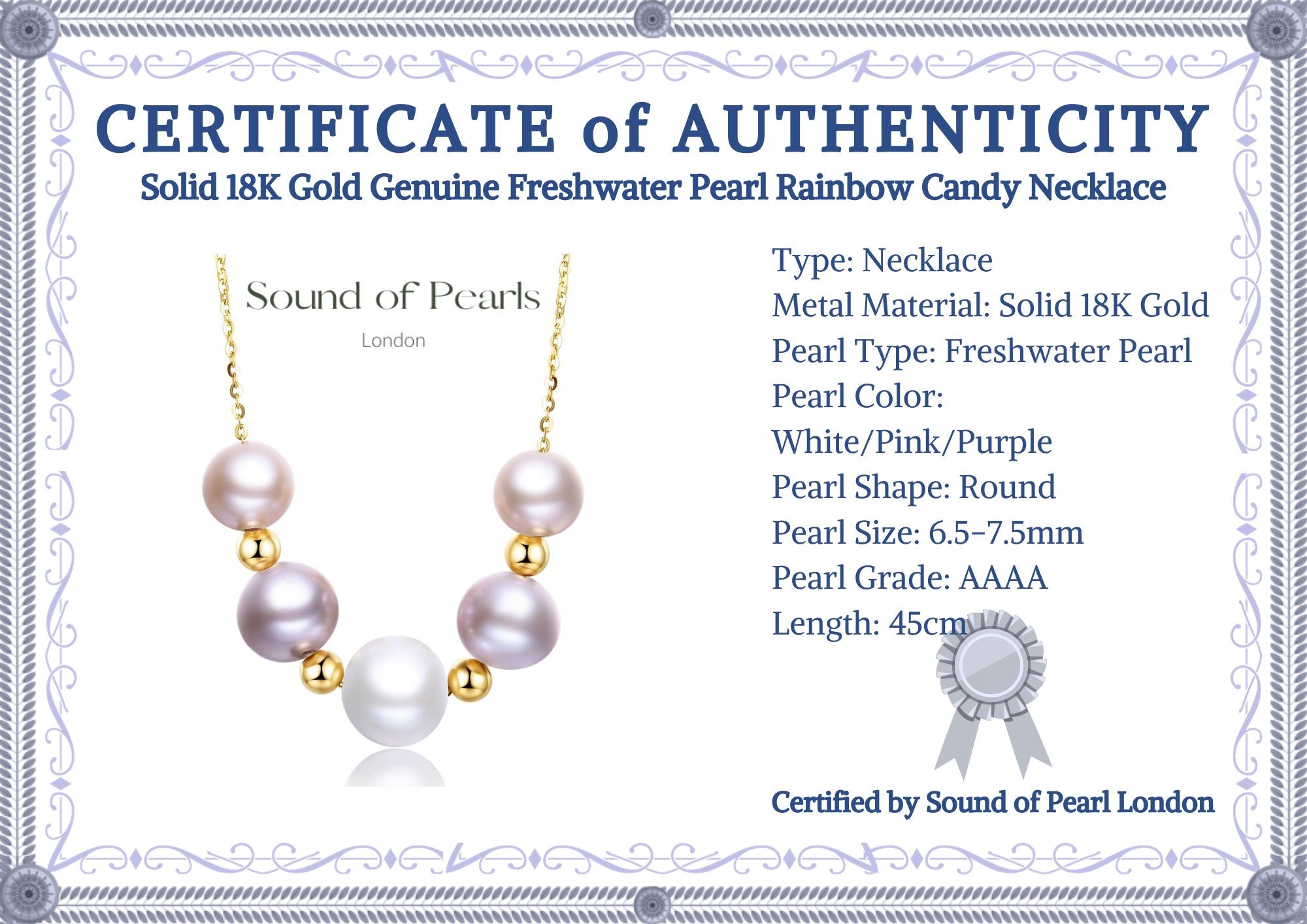 Solid 18K Gold Genuine Freshwater Pearl Rainbow Candy Necklace