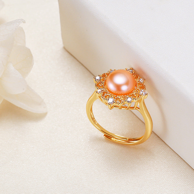 Brass Plated with 18K Gold Genuine Freshwater Pearl Roxanne Ring