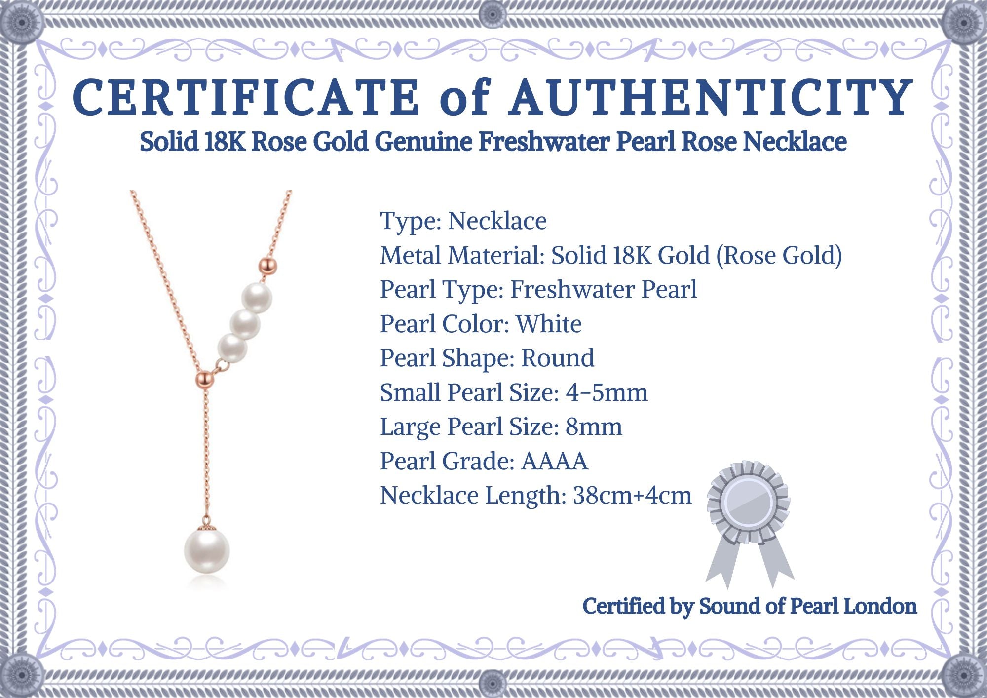 Solid 18K Rose Gold Genuine Freshwater Pearl Rose Necklace