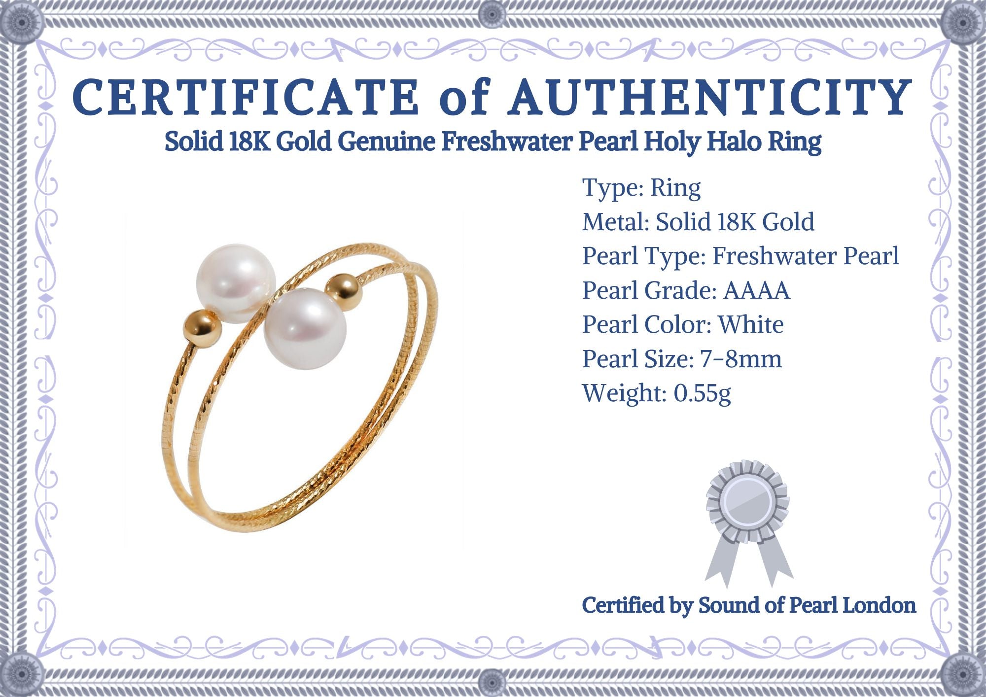 Solid 18K Gold Genuine Freshwater Pearl Holy Halo Ring