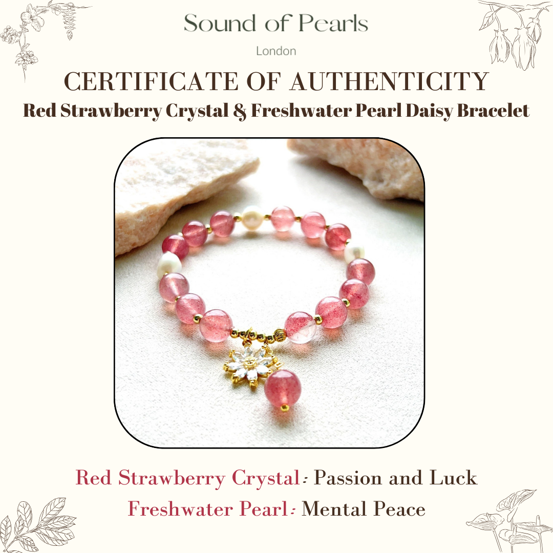 Red Strawberry Crystal & Freshwater Pearl Daisy Bracelet