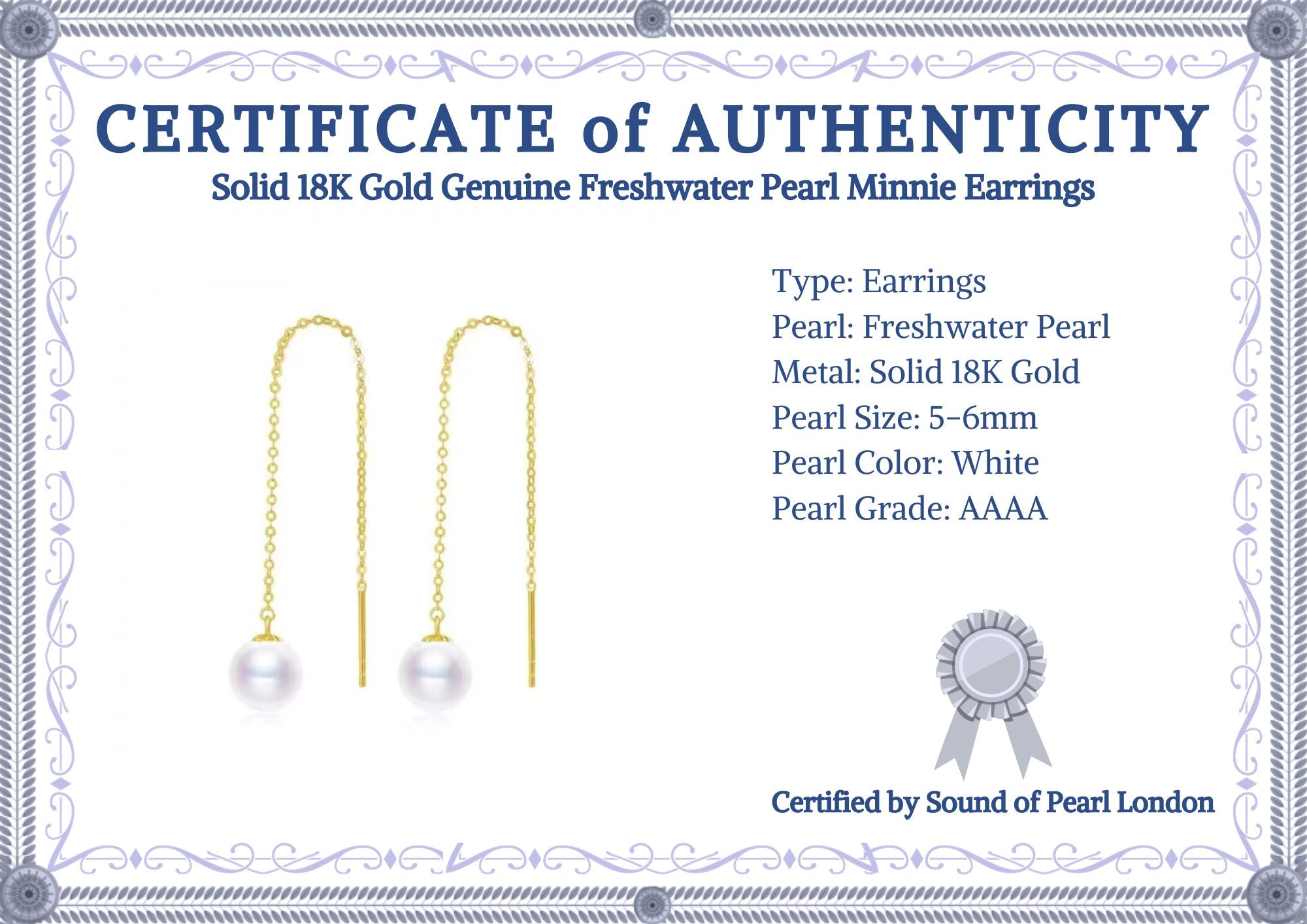 Solid 18K Gold Genuine Freshwater Pearl Minnie Earrings