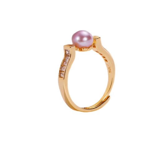 Brass Plated with 18K Gold Genuine Freshwater Pearl Ursula Ring