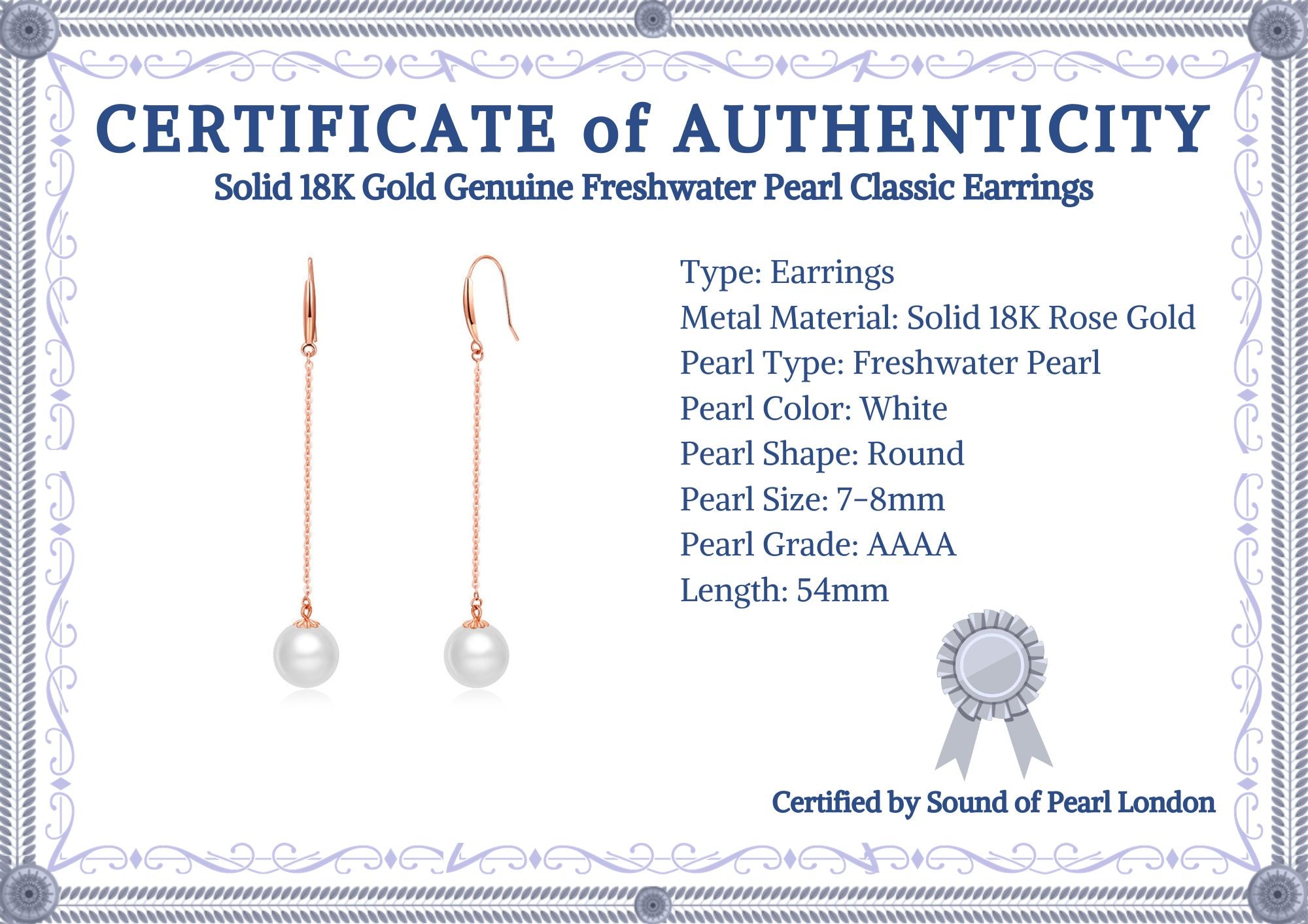 Solid 18K Gold Genuine Freshwater Pearl Classic Earrings