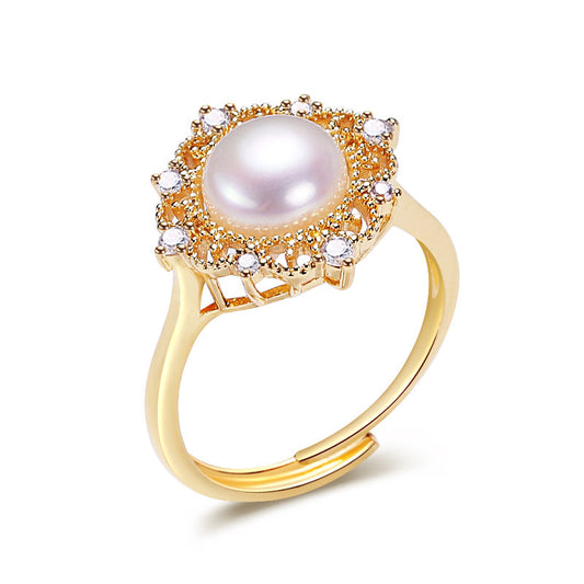 Brass Plated with 18K Gold Genuine Freshwater Pearl Roxanne Ring