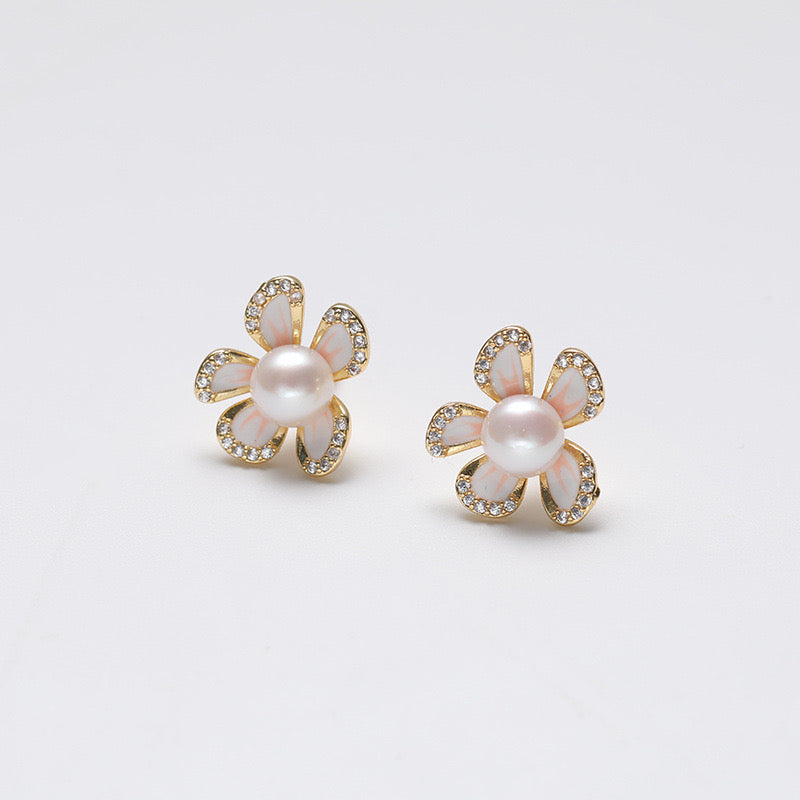 Genuine Freshwater Pearl Solid S925 Silver Blossom Earrings