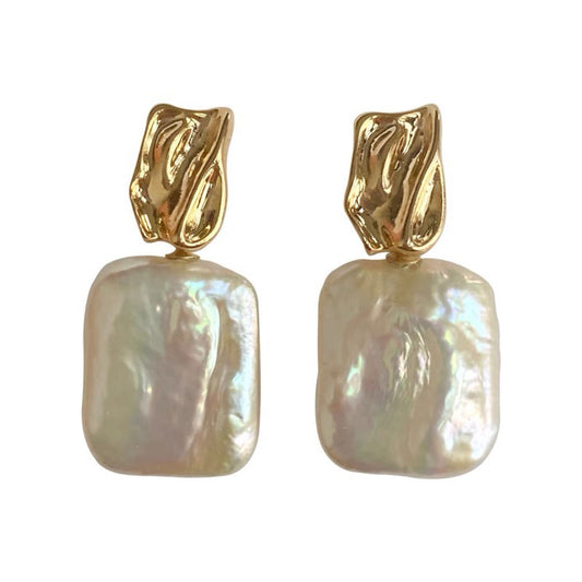 Electroplating 18K Gold Genuine Baroque Pearl Priya Earrings