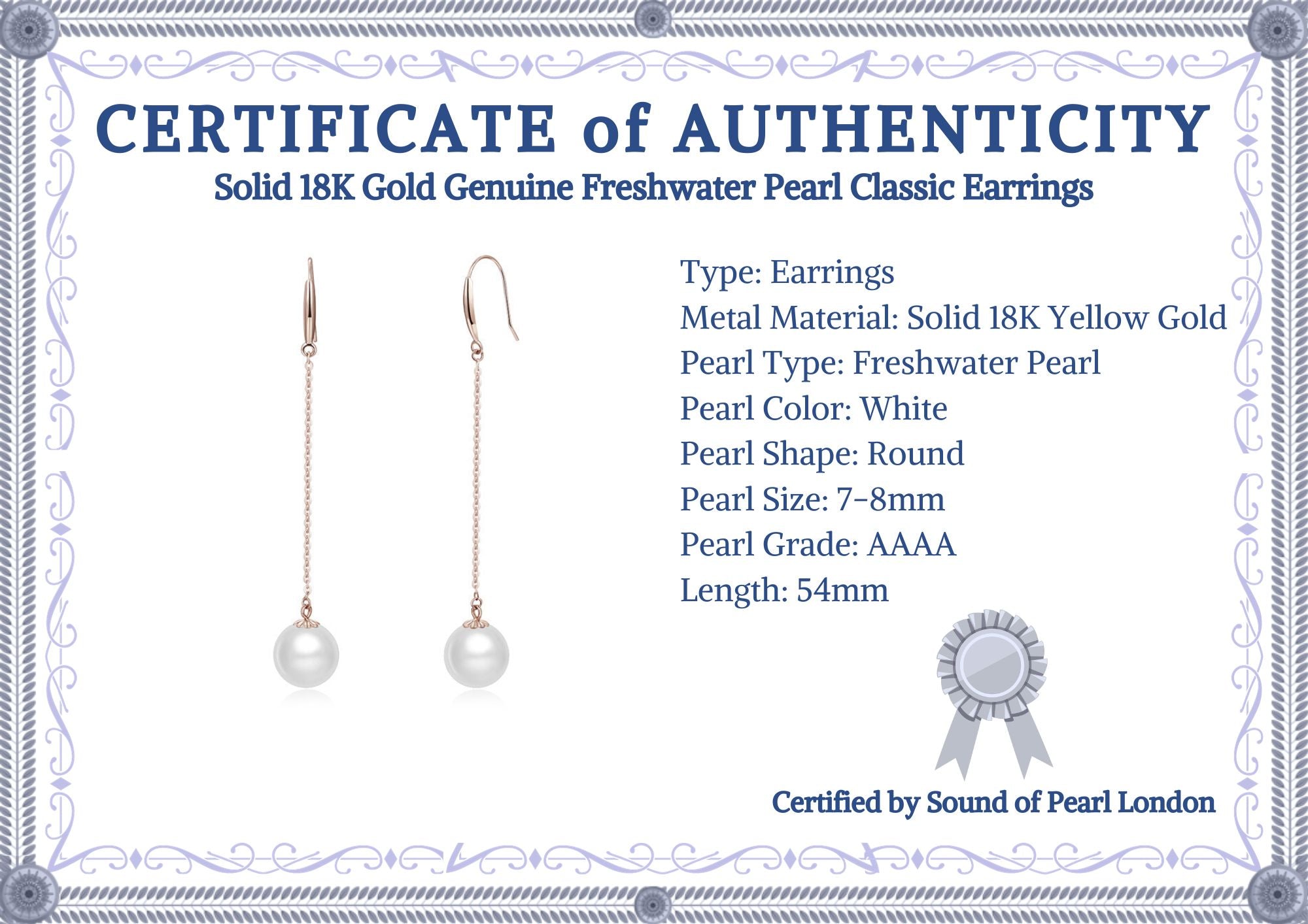 Solid 18K Gold Genuine Freshwater Pearl Classic Earrings