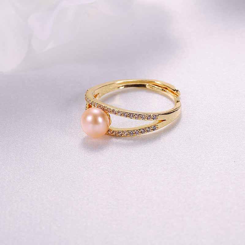 Brass Plated with 18K Gold Genuine Freshwater Pearl Salome Ring