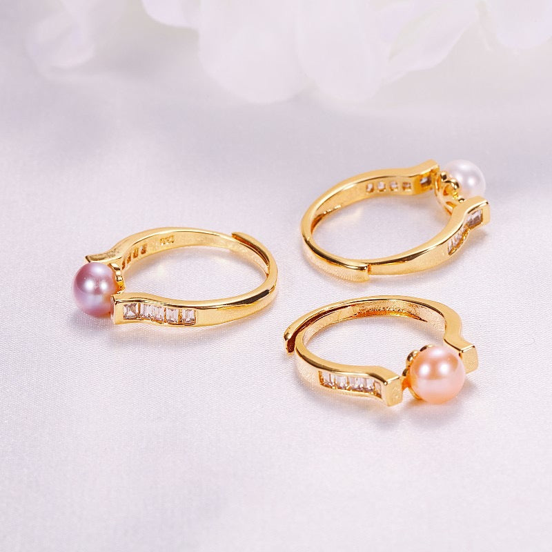 Brass Plated with 18K Gold Genuine Freshwater Pearl Ursula Ring