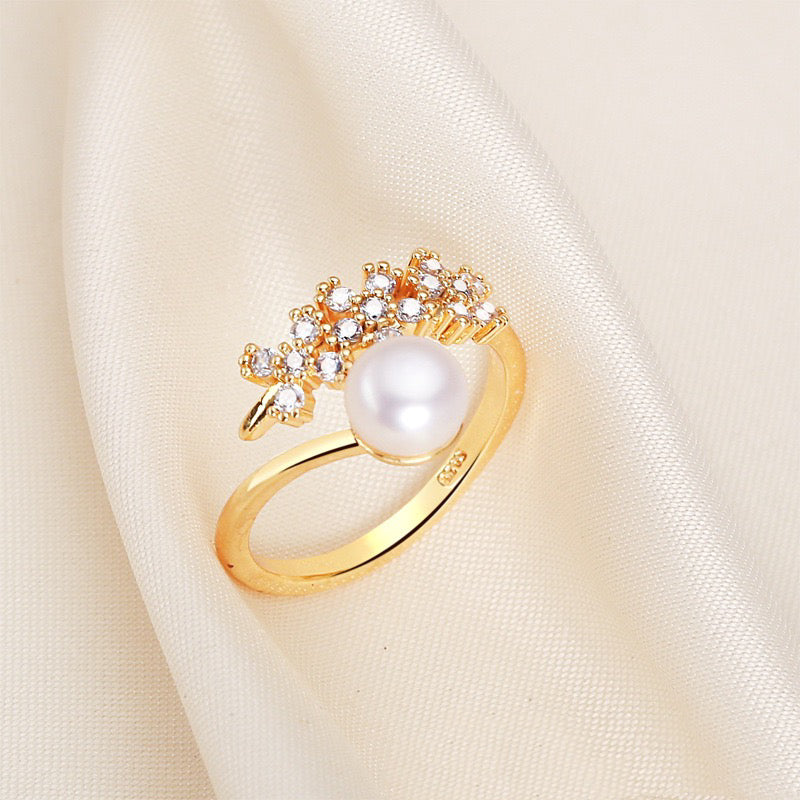 Brass Plated with 18K Gold Genuine Freshwater Pearl Tammy Ring