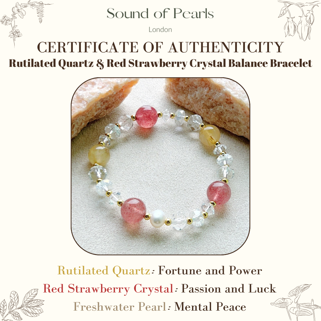 Rutilated Quartz & Red Strawberry Crystal Balance Bracelet