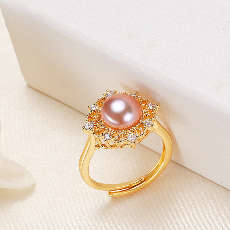 Brass Plated with 18K Gold Genuine Freshwater Pearl Roxanne Ring