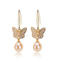 Brass Plated with 18K Gold Genuine Freshwater Pearl Golden Butterfly Earrings