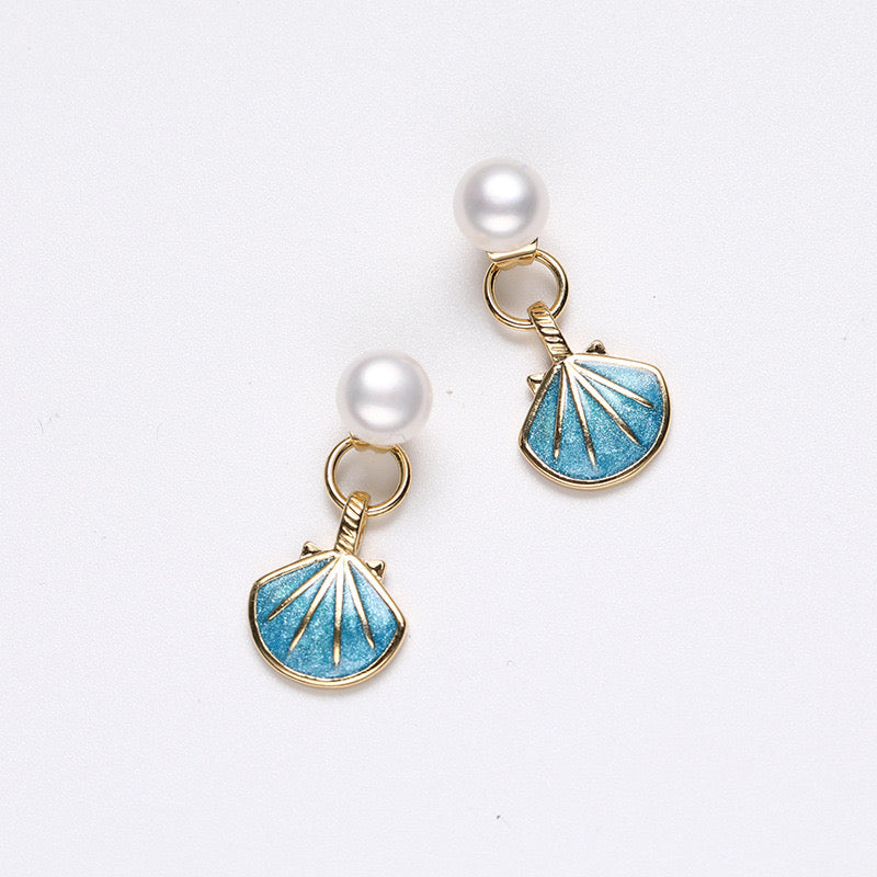 Genuine Freshwater Pearl Solid S925 Silver Blue Shell Earrings