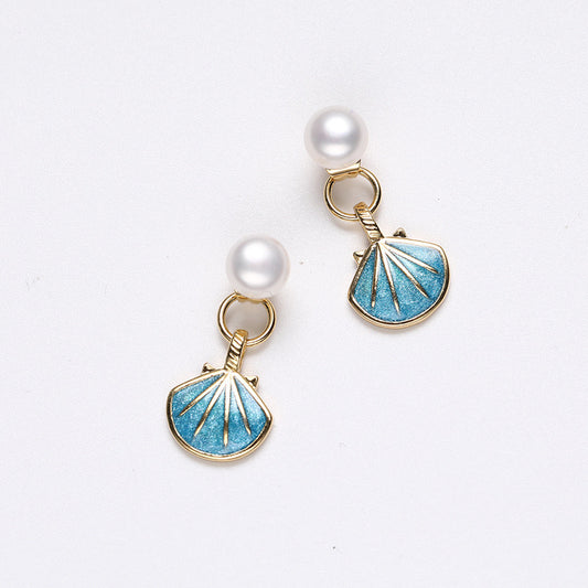 Genuine Freshwater Pearl Solid S925 Silver Blue Shell Earrings