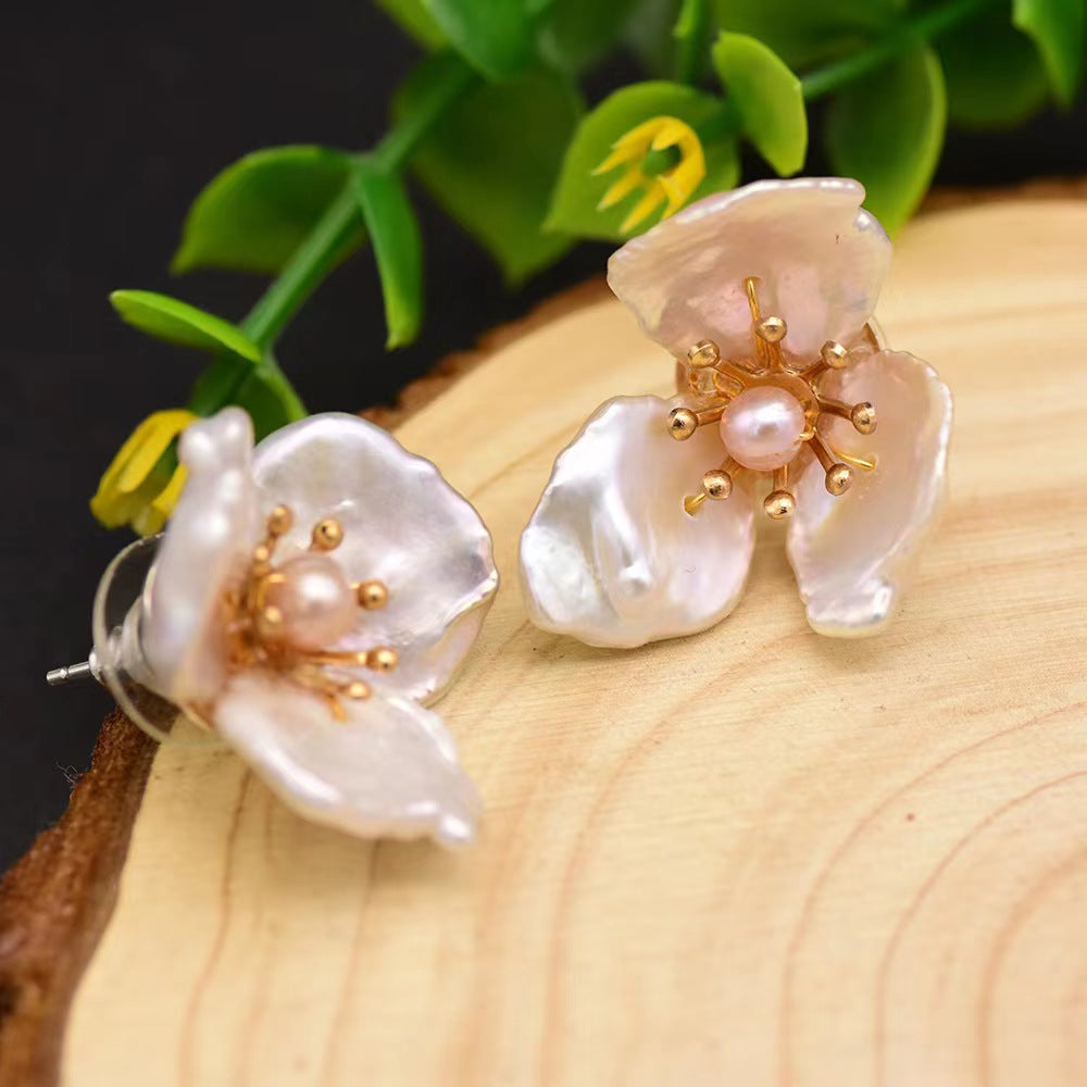 Genuine Freshwater Pearl Floral Element Earrings