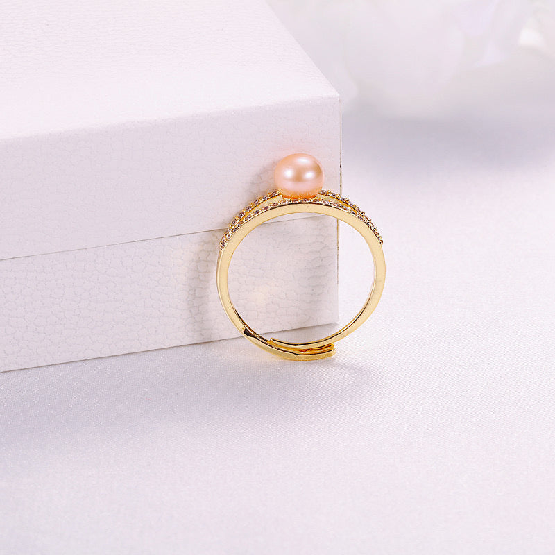 Brass Plated with 18K Gold Genuine Freshwater Pearl Salome Ring