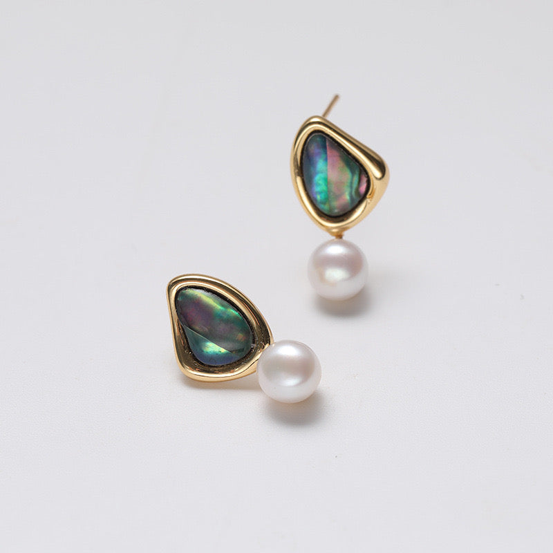 Genuine Freshwater Pearl Solid S925 Silver Peacock Feathers Earrings