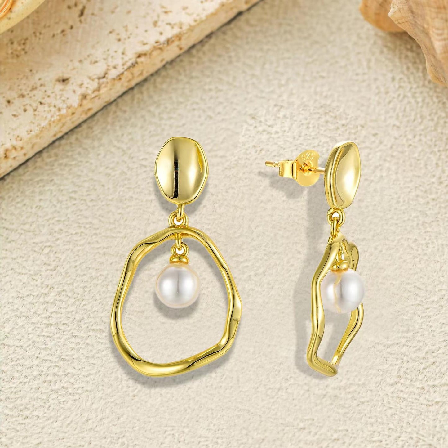 Genuine Freshwater Pearl Gold Element Earrings