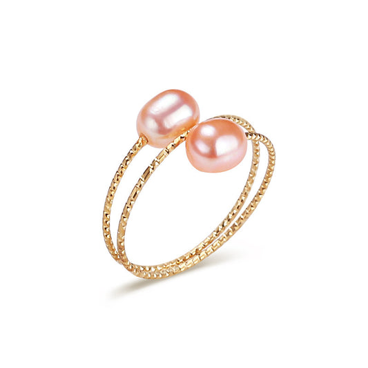 Brass Plated with 18K Gold Genuine Freshwater Pearl Nydia Ring