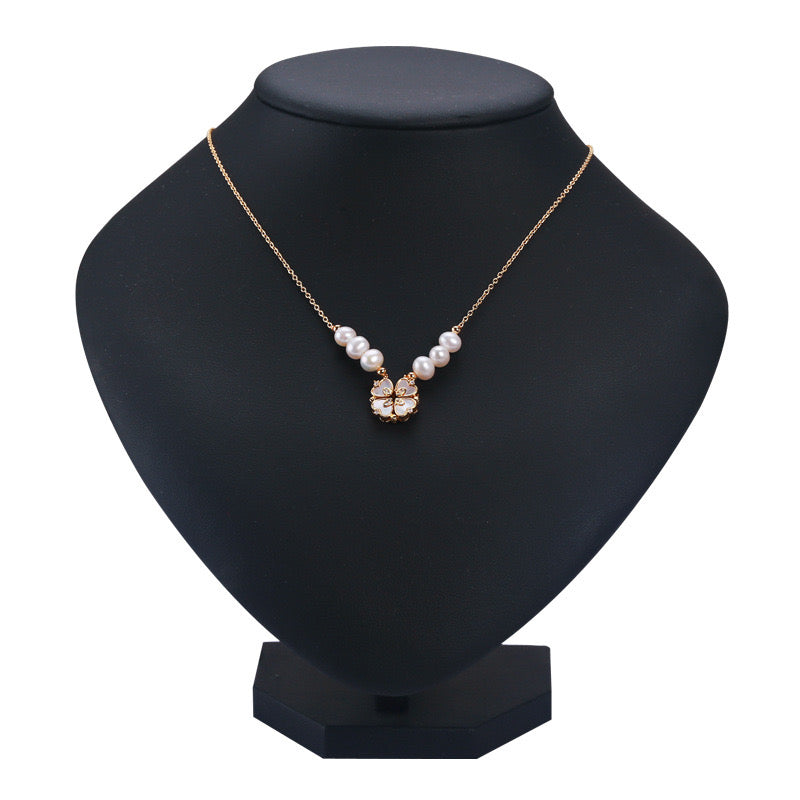 Brass Plated with 18K Gold Genuine Freshwater Pearl Lucky Heart Necklace