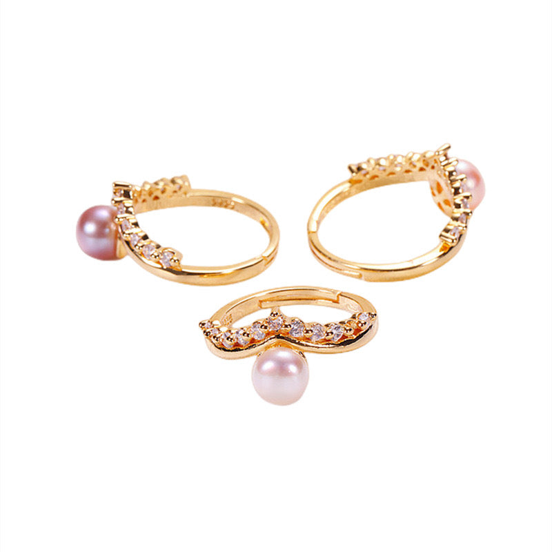 Brass Plated with 18K Gold Genuine Freshwater Pearl Sharon Ring