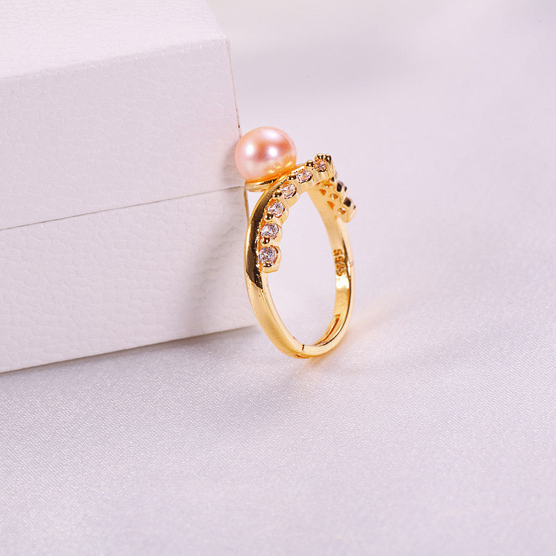 Brass Plated with 18K Gold Genuine Freshwater Pearl Sharon Ring