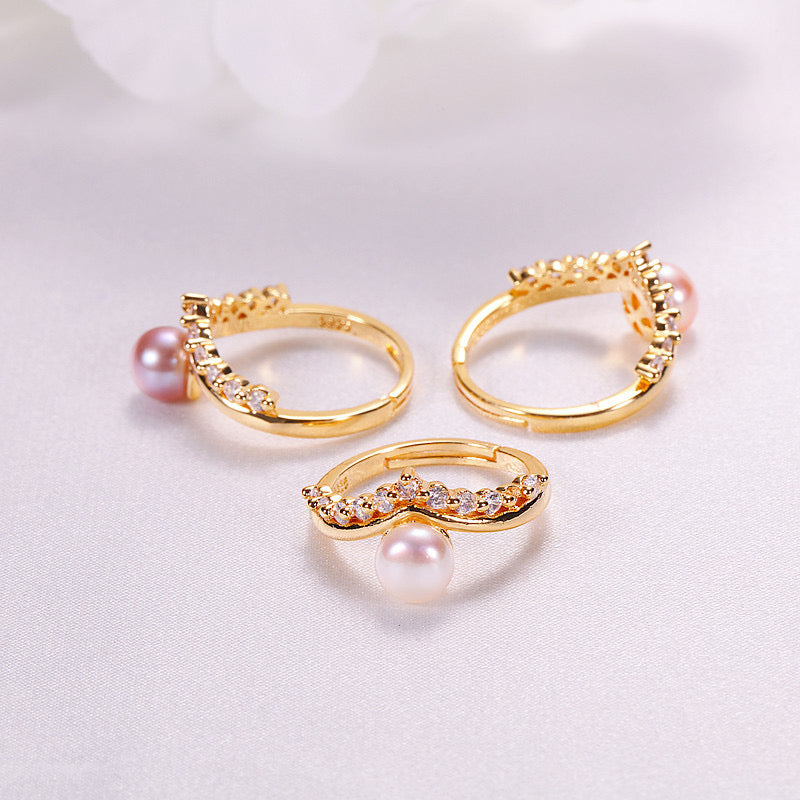 Brass Plated with 18K Gold Genuine Freshwater Pearl Sharon Ring