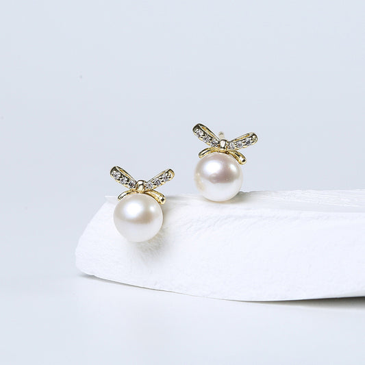 Genuine Freshwater Pearl Bowtie Earrings