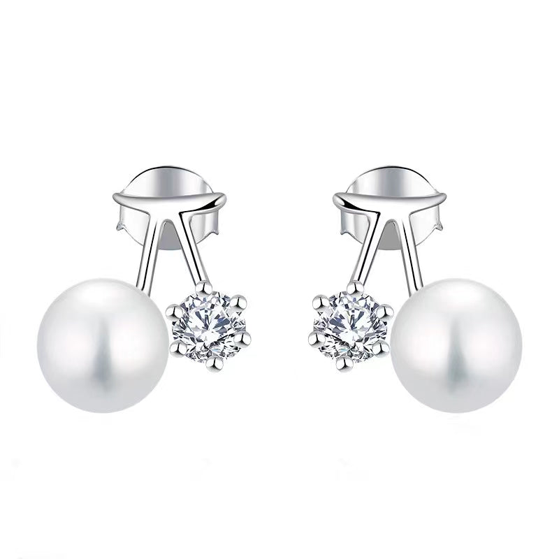 Genuine Freshwater Pearl Diamond Promise Earrings