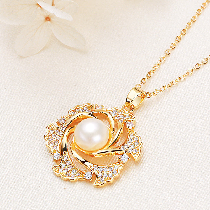 Brass Plated with 18K Gold Genuine Freshwater Pearl Goddess Necklace