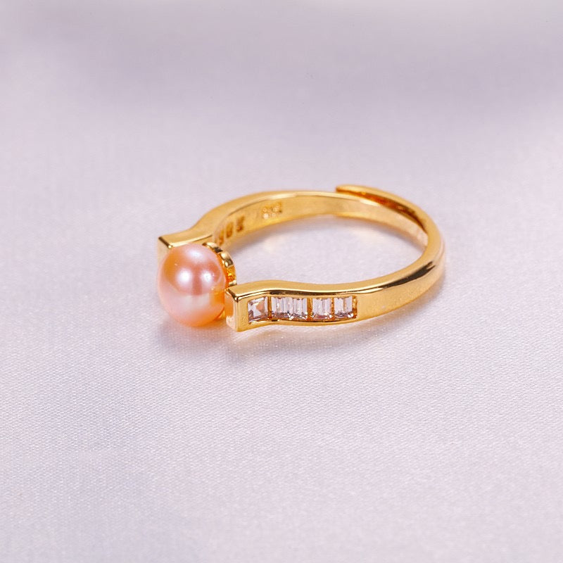 Brass Plated with 18K Gold Genuine Freshwater Pearl Ursula Ring