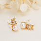 Brass Plated with 18K Gold Genuine Freshwater Pearl Rabbit Earrings