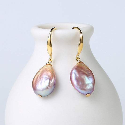 Genuine Freshwater Purple Baroque Pearl Earrings