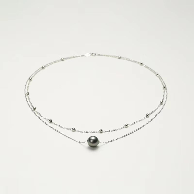 Solid 18K White Gold Genuine Tahitian Pearl Dawn Necklace