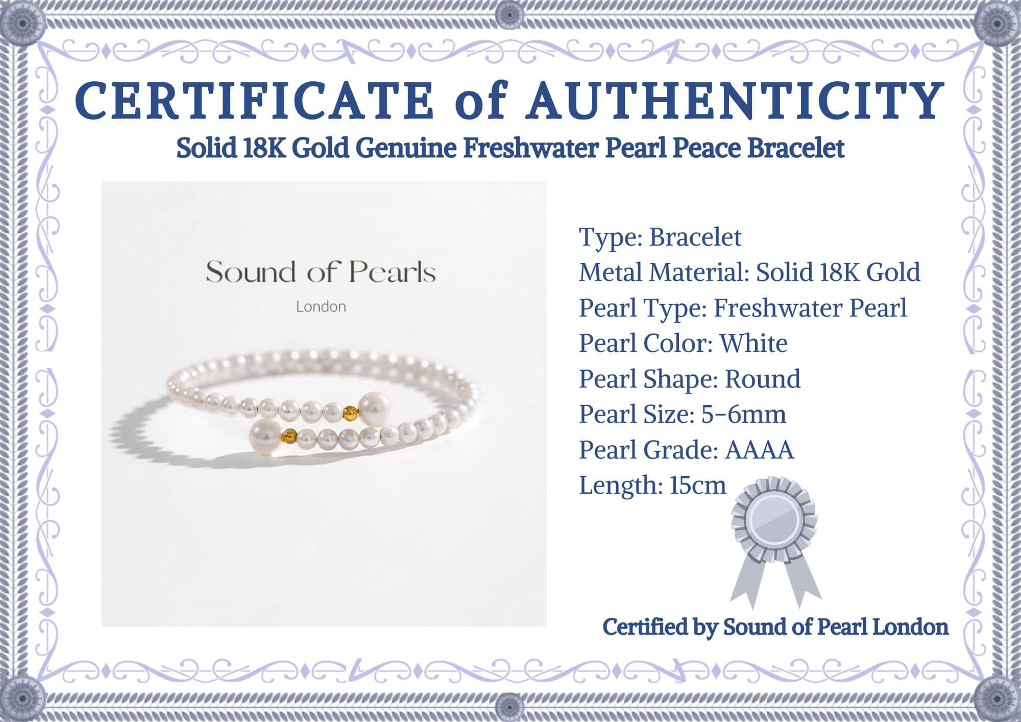Solid 18K Gold Genuine Freshwater AAAA Pearl Peace Bracelet