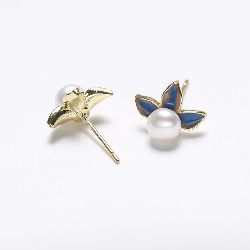 Genuine Freshwater Pearl Solid S925 Silver Fairy Flora Earrings