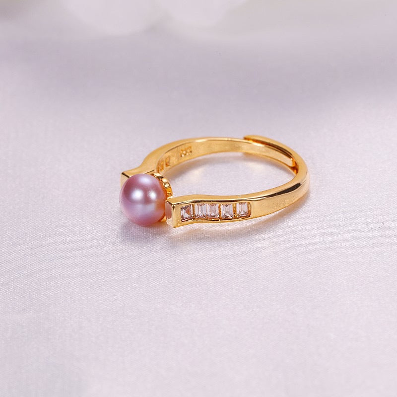 Brass Plated with 18K Gold Genuine Freshwater Pearl Ursula Ring