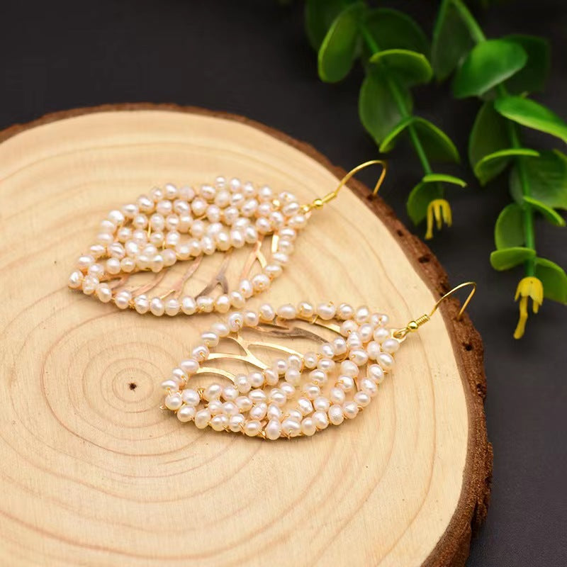 Genuine Freshwater Pearl Immortal Leaves Earrings